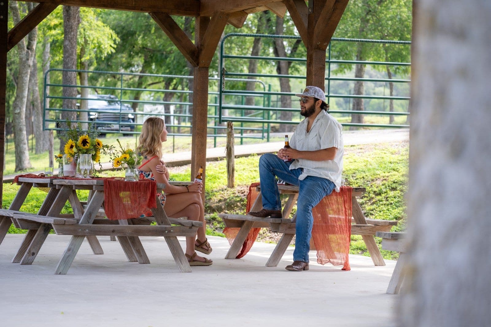 Couple enjoying a romantic outdoor date moments before a surprise proposal in Austin, Texas.